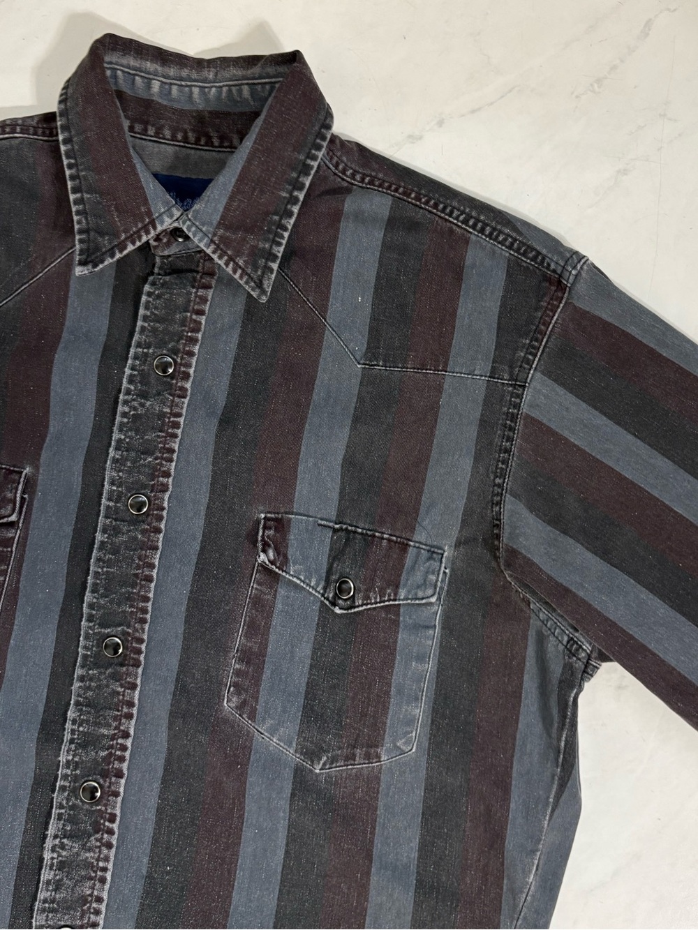 Vintage Wrangler Brushpopper Shirt Mens 15.5-33 Striped Western Rodeo Cowboy 90s - Picture 3 of 6
